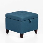 Adeco Square Fabric Storage Ottoman with Tufted Flip Top 18x18x15