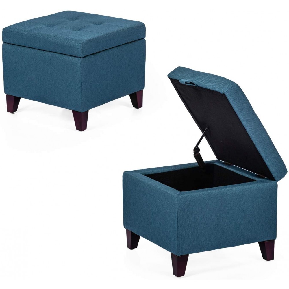 Adeco Square Fabric Storage Ottoman with Tufted Flip Top 18x18x15