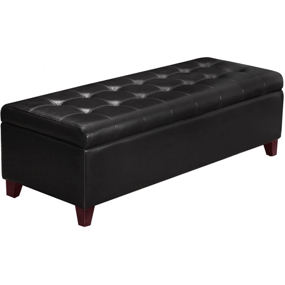 Asense Faux Leather Rectangular Lift Top Storage Ottoman Long Bench Footrest Large Space Black