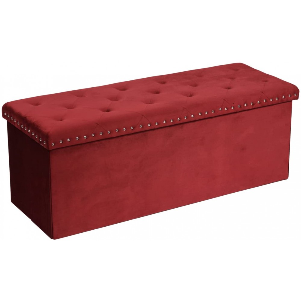 B FSOBEIIALEO Storage Ottoman Bench Folding Tufted Ottomans with Storage Extra Large 140L Toy Chest Storage Boxes Footrest Bench for Bedroom Luxury Velvet Fabric 43 Inches Red