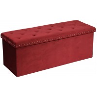 B FSOBEIIALEO Storage Ottoman Bench Folding Tufted Ottomans with Storage Extra Large 140L Toy Chest Storage Boxes Footrest Bench for Bedroom Luxury Velvet Fabric 43 Inches Red