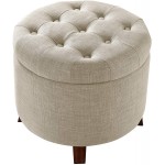 Basics Upholstered Tufted Storage Ottoman Footstool 17"H Burlap Beige