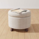 Basics Upholstered Tufted Storage Ottoman Footstool 17"H Burlap Beige