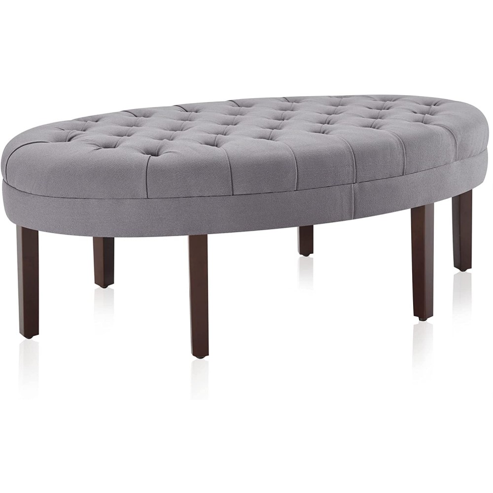 BELLEZE Modern 46 Inch Tufted Oval Ottoman with Legs Upholstered Linen Bench Footrest for Living Room Bedroom Entryway Decor Tristar Gray