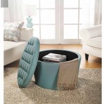 Better Homes and Gardens Round Tufted Storage Ottoman with Nailheads Multiple Finishes Aqua