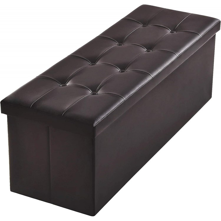 Camabel Folding Ottoman Storage Bench Cube 44 inch Hold up 700lbs Faux Leather Long Chest with Memory Foam Seat Footrest Padded Upholstered Stool for Bedroom Bed Coffee Table Rectangular Brown BG406