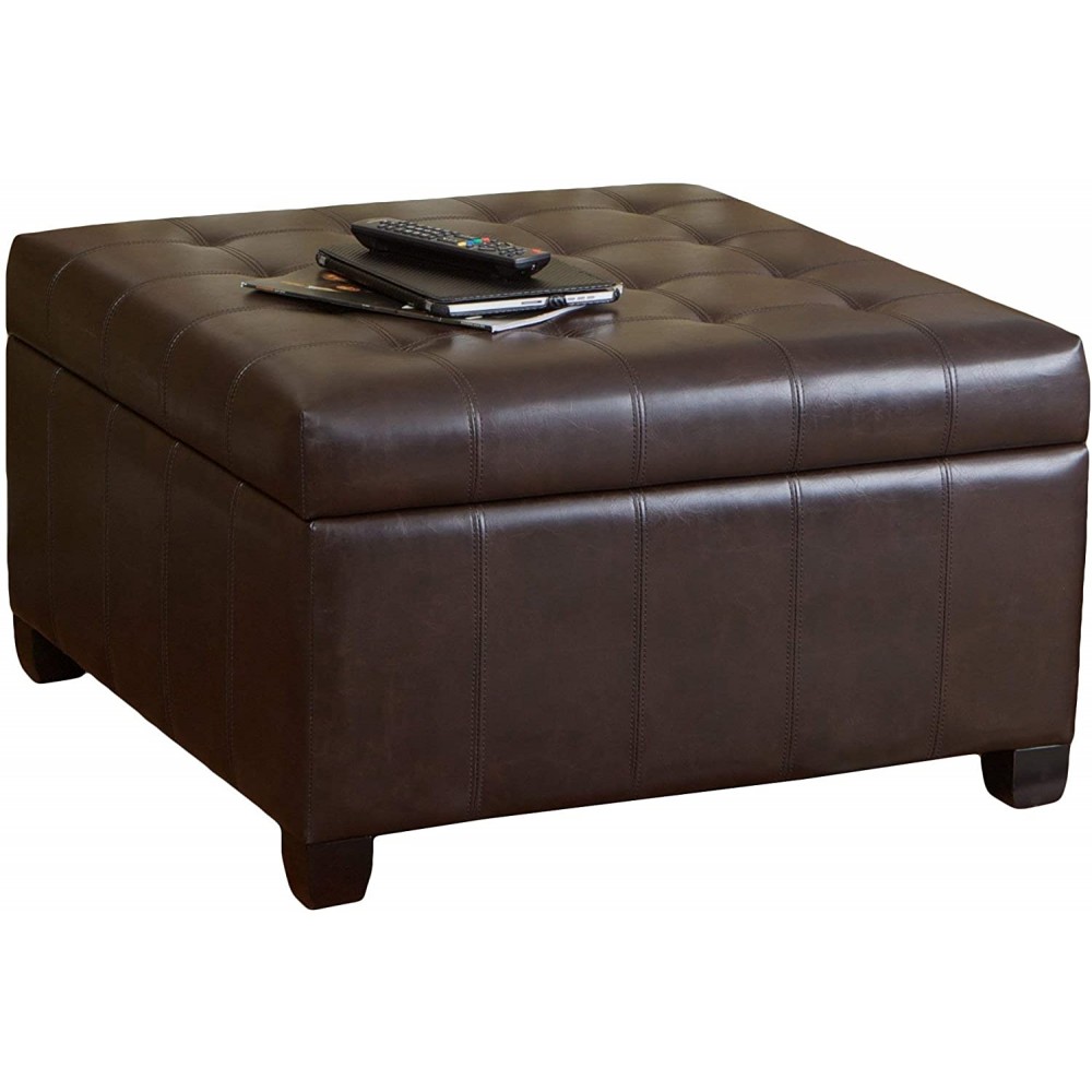Christopher Knight Home Alexandria Bonded Leather Storage Ottoman Marbled Brown
