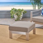 Christopher Knight Home Aya Coral Cushioned Aluminum Ottoman Silver and Khaki