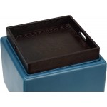 Cortesi Home Mavi Storage Tray Ottoman in Bonded Leather 17.5" Deep Turquoise Blue