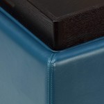 Cortesi Home Mavi Storage Tray Ottoman in Bonded Leather 17.5" Deep Turquoise Blue