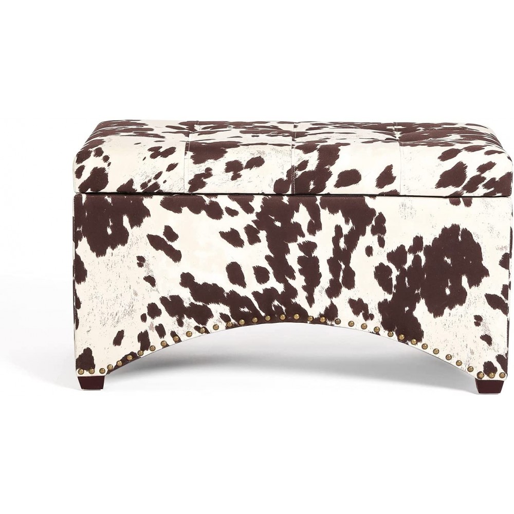 Deco De Ville 29.8" Rectangle Lift Top Storage Ottoman Bench Velvet Tufted Storage Benches with Foam Padded Seat Cows
