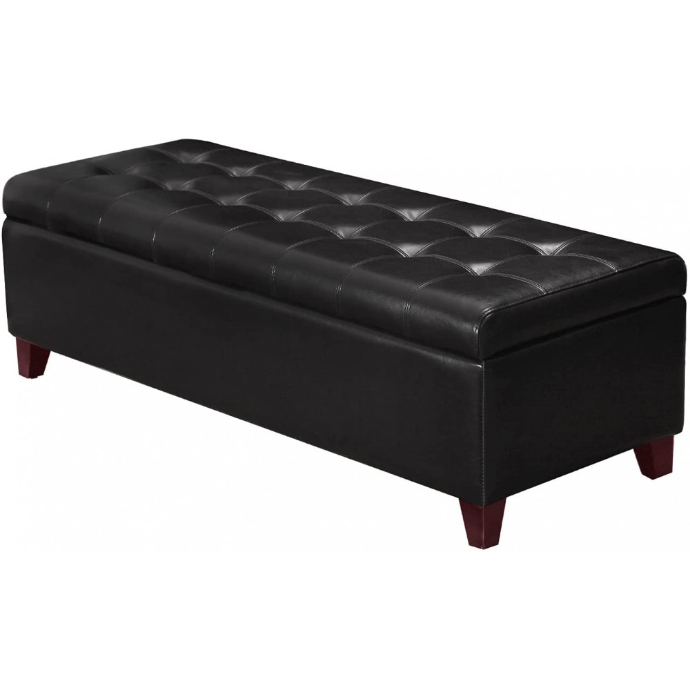 Deco De Ville Lift Top Bonded Leather Ottoman Storage Bench 51" Long Black Ottoman Bench for Bedroom Living Room