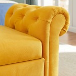 Fabric Armed Storage Ottoman Bench Contemparory Rolled Arm Shoe Sofa Stool Rectangular Mid-Century Bedside Ottoman Footrest with Armrests for Bedroom,Living Room Yellow