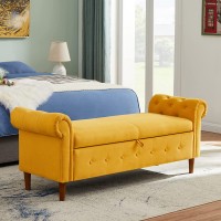 Fabric Armed Storage Ottoman Bench Contemparory Rolled Arm Shoe Sofa Stool Rectangular Mid-Century Bedside Ottoman Footrest with Armrests for Bedroom,Living Room Yellow