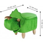 GIA Kids Ottoman with Storage Foot Stand and Wooden Legs Trike Triceratops Dinosaur Green