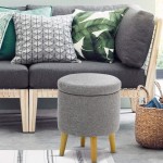HIGOGOGO Round Storage Ottoman with Legs Large Cotton Linen Foot Rest Stool with Removable Lid Tufted Footstool Coffee Table for Living Room Bedroom Home Grey 17.7"x14.5"x14.5"