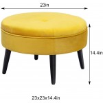 Homebeez 23" Round Velvet Footrest Stool Upholstered Ottoman Coffee Table Button Tufted Padded Foot Stools with Solid Wood Legs Glassy Yellow