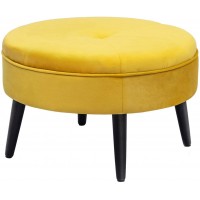 Homebeez 23" Round Velvet Footrest Stool Upholstered Ottoman Coffee Table Button Tufted Padded Foot Stools with Solid Wood Legs Glassy Yellow