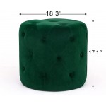 Homebeez Round Fabric Ottoman Vanity Stool Button Tufted Footrest Stool 18.3" Width,Green