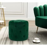 Homebeez Round Fabric Ottoman Vanity Stool Button Tufted Footrest Stool 18.3" Width,Green