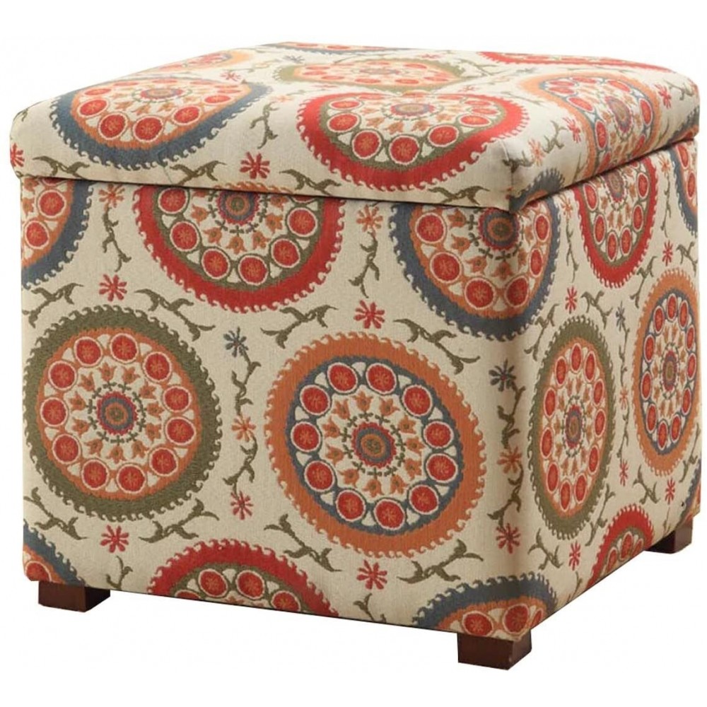 Homepop Home Decor | Classic Square Storage Ottoman with Lift Off Lid | Ottoman with Storage for Living Room & Bedroom Suzani