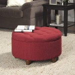 Homepop Home Decor | Upholstered Tufted Round Storage Ottoman | 28” Cocktail Ottoman with Storage for Living Room & Bedroom Red