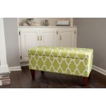 HomePop Large Upholstered Rectangular Storage Ottoman Bench with Hinged Lid Green Geometric