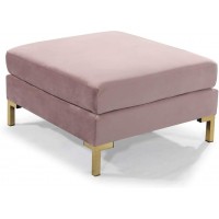 Iconic Home Girardi Modular Chaise Ottoman Coffee Table Cushion Velvet Upholstered Solid Gold Tone Metal Y-Leg Modern Contemporary Blush