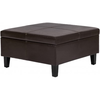 Joveco 27’’ Tufted Storage Ottoman- Waterproof Brown Faux Leather Square Ottoman- Upholstered Coffee Table Footrest with Sturdy Wood Legs