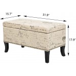 Joveco 31.9" Storage Ottoman Bench Fabric Patterned Rectangular Toy Chests for Living Room Bedroom Beige