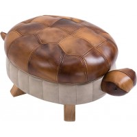 Kelendle Animal Footstool Turtle Upholstered Ottoman PU Leather Pouf Wood Foot Stool Rest for Living Room Bedroom Sofa Bench Seat Chair Grass Large Brown