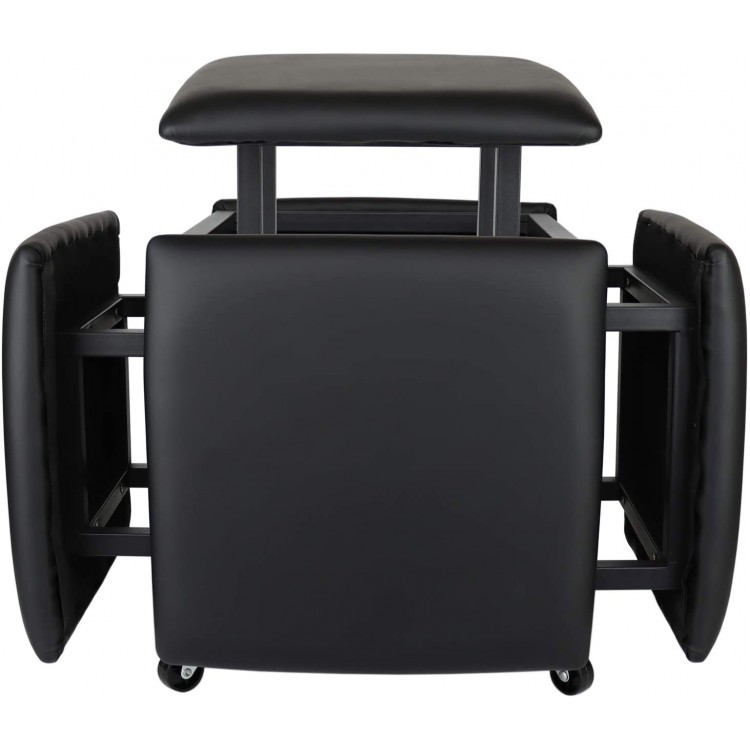 LUGSHIREE 5 in 1 Nesting Ottoman Cube Chair Stackable Stools Leather Square Ottoman Bench Foot Stool with Wheels for Living Room,Dining Room 15.75x15.75x16.54 inches Black