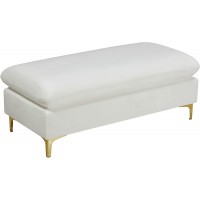 Meridian Furniture 636Cream-Ott Naomi Collection Modern | Contemporary Velvet Upholstered Ottoman Bench with Rich Gold or Chrome Legs 48" W x 22" D x 19" H Cream