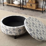 NHI Express 32” Wide Oversized Fabric Round Storage Ottoman Removable Lid Bench Coffee Table Wine Bar for Bedroom Living Room Beige Floral