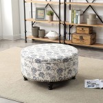 NHI Express 32” Wide Oversized Fabric Round Storage Ottoman Removable Lid Bench Coffee Table Wine Bar for Bedroom Living Room Beige Floral