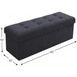 Ornavo Home Foldable Tufted Linen Large Storage Ottoman Bench Foot Rest Stool Seat 15" x 45" x 15" Black