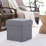 Ornavo Home Foldable Tufted Linen Storage Ottoman Square Cube Foot Rest Stool Seat 15" x 15" x 15" Grey