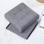 Ornavo Home Foldable Tufted Linen Storage Ottoman Square Cube Foot Rest Stool Seat 15" x 15" x 15" Grey