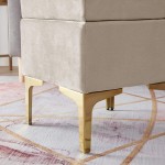 Ornavo Home Madison Modern Contemporary Square Upholstered Velvet Ottoman Vanity Chair Gold Metal Legs Cream