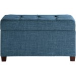 OSP Home Furnishings Metro Tufted Rectangular Storage Ottoman with Padded Upholstery and Soft Closing Hinges Blue Fabric