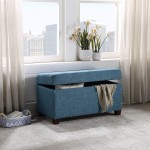 OSP Home Furnishings Metro Tufted Rectangular Storage Ottoman with Padded Upholstery and Soft Closing Hinges Blue Fabric