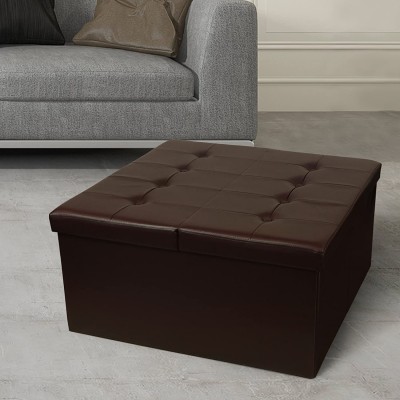 Otto & Ben Coffee Table with Smart Lift Top Tufted Folding Faux Leather Trunk Ottomans Bench Foot Rest 30" Square Chocolate