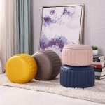 Ottoman Round Modern PU Artificial Leather Upholstered Seat Footstool is Suitable for Living Room Bedroom Hall and Other Household Places Yellow 14.17inx9.44in