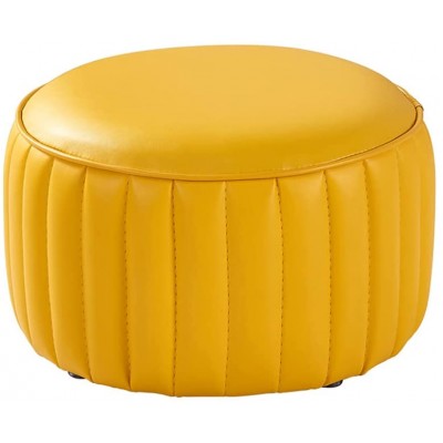 Ottoman Round Modern PU Artificial Leather Upholstered Seat Footstool is Suitable for Living Room Bedroom Hall and Other Household Places Yellow 14.17inx9.44in