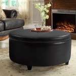 Pawnova Round Leatherette Storage Ottoman with Lid Living Room Chair Black