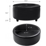 Pawnova Round Leatherette Storage Ottoman with Lid Living Room Chair Black