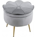 Round Storage Ottoman Coffee Table Velvet Storage Ottoman Modern Vanity Footrest Stool Upholstered Footrest with Gold Metal Legs Makeup Footstool for Living Room Bedroom Office