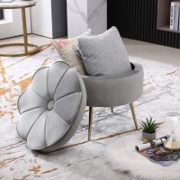 Round Storage Ottoman Coffee Table Velvet Storage Ottoman Modern Vanity Footrest Stool Upholstered Footrest with Gold Metal Legs Makeup Footstool for Living Room Bedroom Office