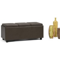 SIMPLIHOME Avalon 42 inch Wide Rectangle Storage Ottoman in Upholstered Chocolate Brown Faux Leather Coffee Table for the Living Room Bedroom Contemporary