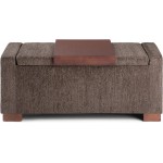 SIMPLIHOME Bretton 42 inch Wide Rectangle Lift Top Lift Top Storage Ottoman in Deep Umber Brown Fabric with Large Storage Space for the Living Room Entryway Bedroom Transitional